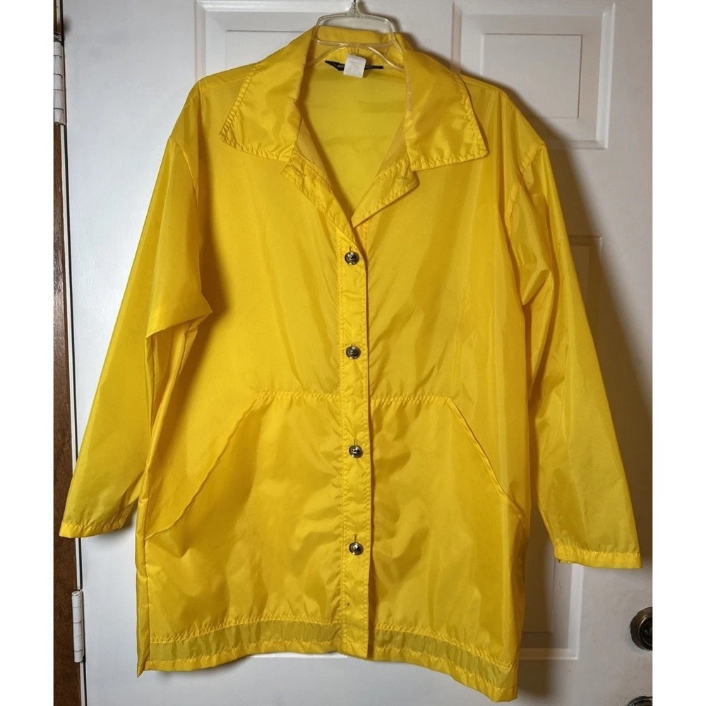 Vintage Aqua Sheen Yellow Vinyl Rain Jacket Coat Women's Medium Waterproof